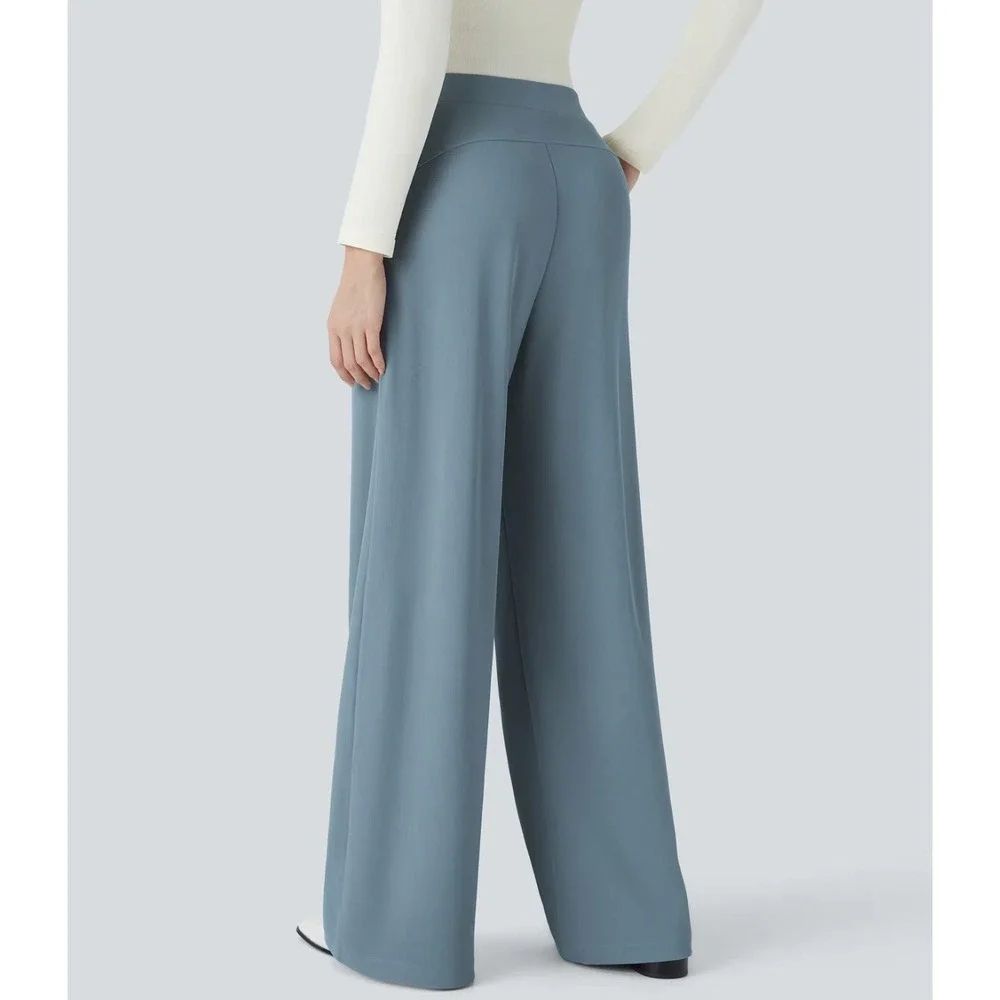 Halara Flex High Waisted Wide Leg Micro Waffle Work Pants Light Blue Size XL